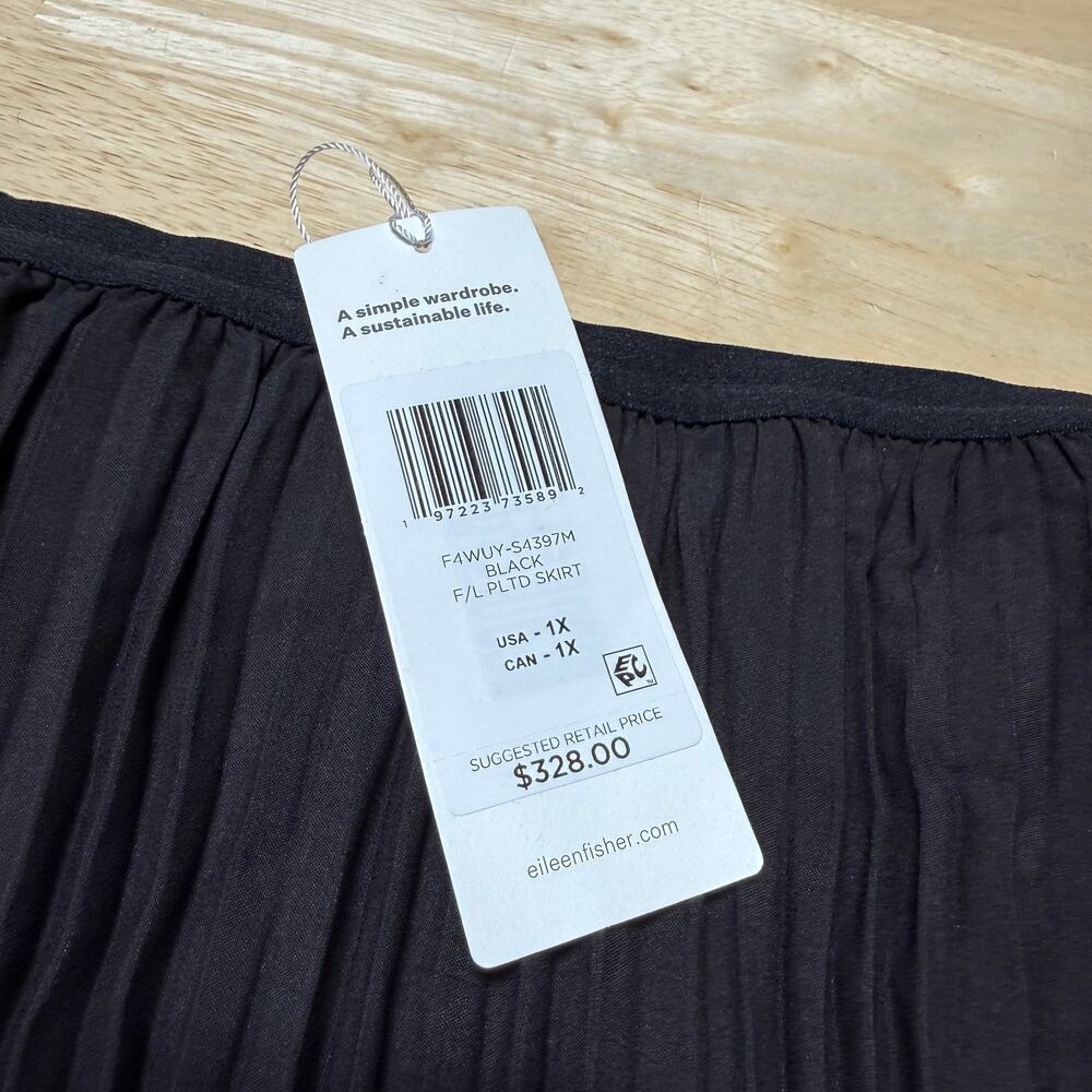Eileen Fisher NWT Woven Wool Silk Pleated A-Line Midi Maxi Skirt Black Size 1X - Picture 5 of 9